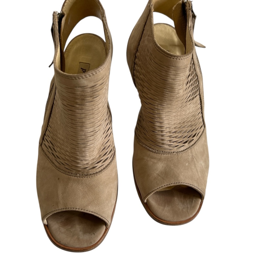 Paul Green Beige Peep-Toe Heeled Booties – Woven Detail
